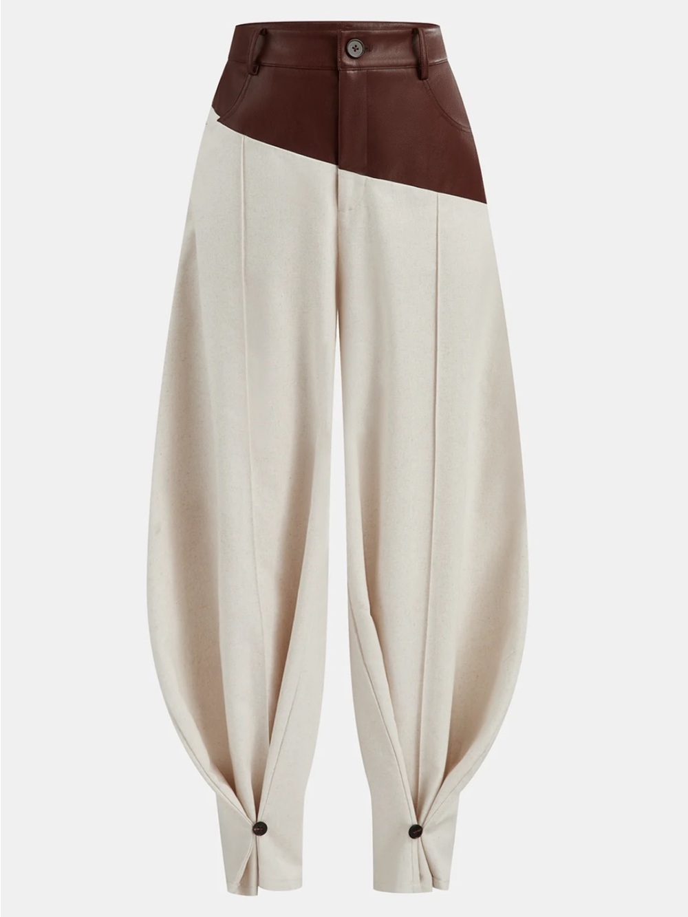 Commense Colorblock High-Waist Balloon Pants in Cream and Brown